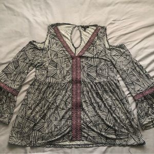 Knit Top Cold Shoulder Bell Sleeve